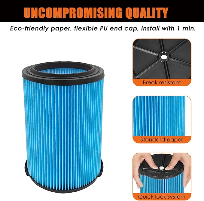 VF5000 Replacement Filter for Ridgid Shop Vacuums 5-20 Gallon, Universal Fine Dust Filter Fits Rigid Wet Dry Vac/Husky Shop Vacuum Filter 6-9 Gallon with Foam Sleeves- 1 Pack