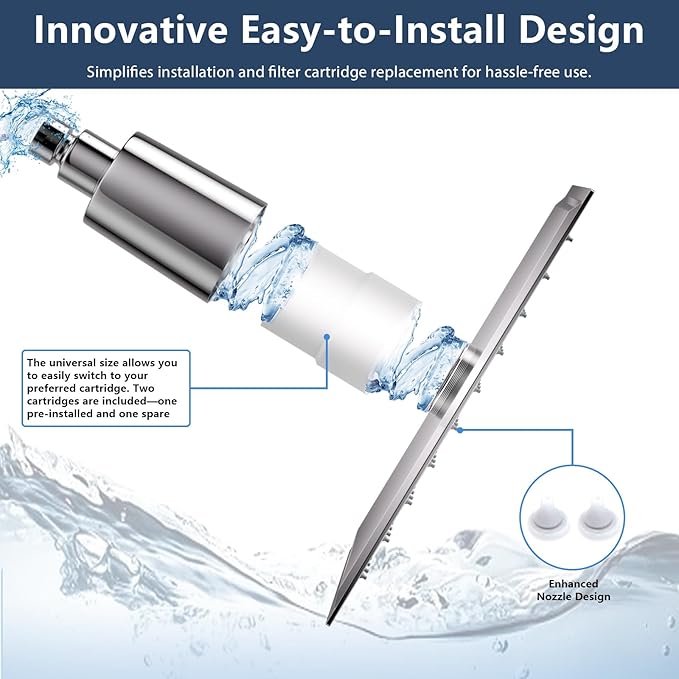 Lordear Filtered Shower Head 8 Inch Stainless Steel Square Shower Head, High Pressure Showerhead for Hard Water,Ceiling or Wall Mounted Waterfall Shower (Chrome)