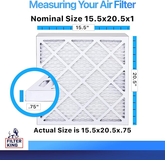 Filter King 15.5x20.5x1 Air Filter | 4-PACK | MERV 8 HVAC Pleated A/C Furnace Filters | MADE IN USA | Actual Size: 15.5 x 20.5 x .75"