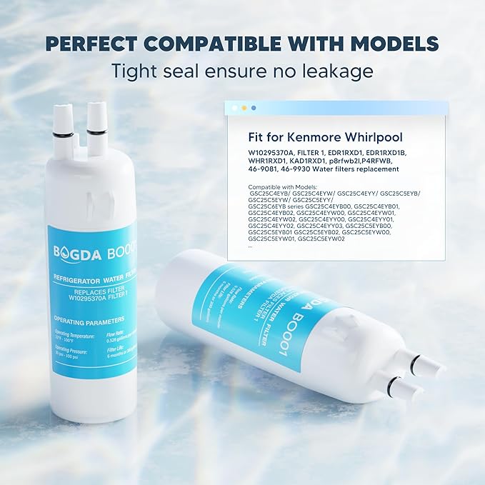 BOGDA W10295370A Water Filter Replacement Compatible with Whirlpool, Kenmore, and Maytag Replaces EDR1RXD1, WHR1RXD1, Filter 1, KAD1RXD1, P8RFWB2L, P8WB2L, P4RFWB, P5WB2L, 46-9081, 9930, 3 Packs