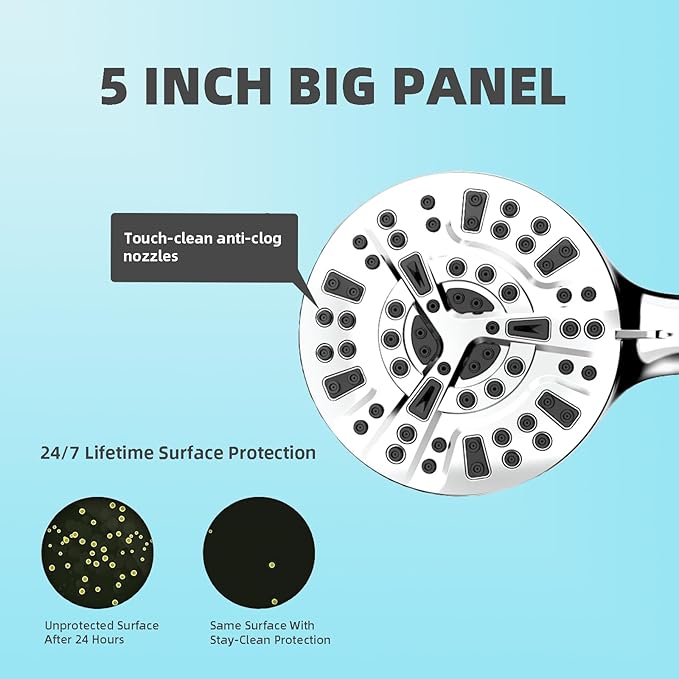 Filtered Shower Head with Handheld, High Pressure 10 Spray Mode Showerhead for Hard Water with 79 Inch Extra Long Stainless Hose, 5 Inch Panel, Bracket, Filters, Anti-clog Nozzles, Water Saving Spray