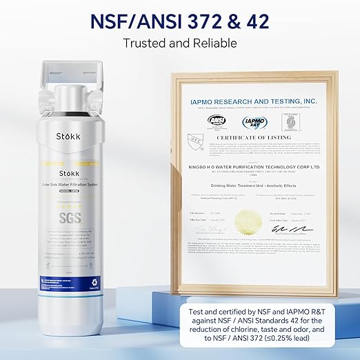 Stokk UR30 Under Sink Water Filter, Reduces Chlorine Bad Taste & Odor, 16000 Gallons Under Counter Water Filter Direct Connect to Kitchen Faucet, NSF/ANSI 42&372