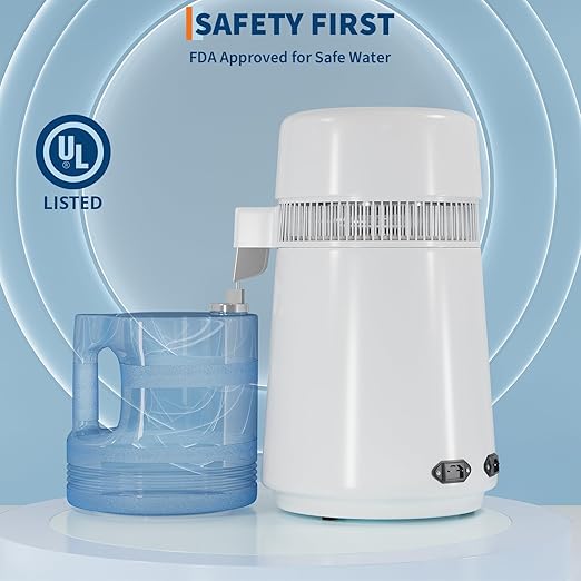 GarveeHome Water Distillers for Home Countertop, 1Gal/4L Stainless Steel Distilled Water Machine with Glass Container, 750W Desktop Drinking Purifier Filter Distilling Kit
