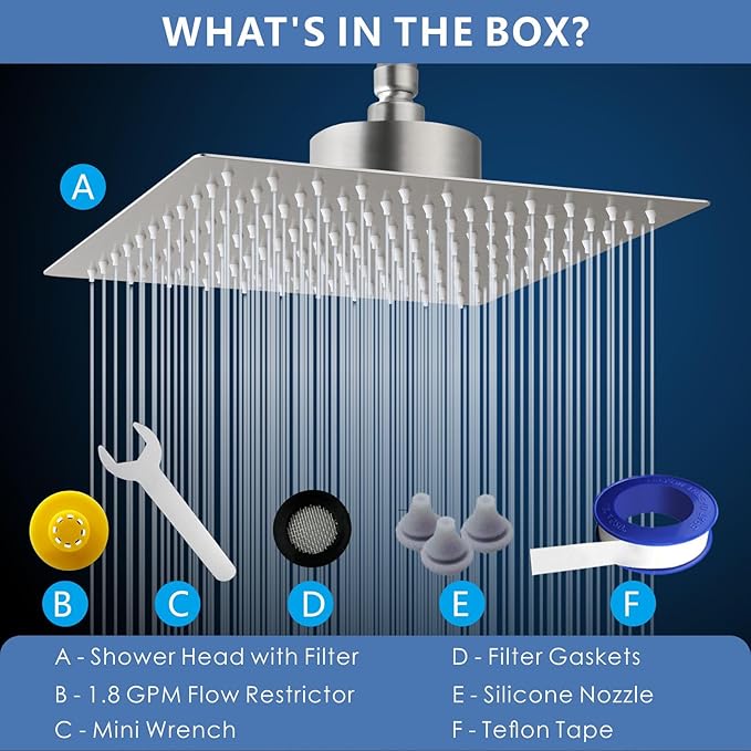 Voolan Rain Shower Head with Filtered - High Flow Large Rainfall Shower Heads Made of Stainless Steel - Waterfall Showerhead Filter For Hard Water(8" Brushed Nickel)