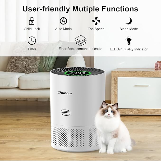 Chuboor Air Purifiers for Home Large Rooms up to 2190ft², H13 True HEPA Air Purifiers for Bedroom Dorm Room Pets or Smoke, Dust, Pollen, Odors, Auto Mode, Sleep Mode, PJ01, White
