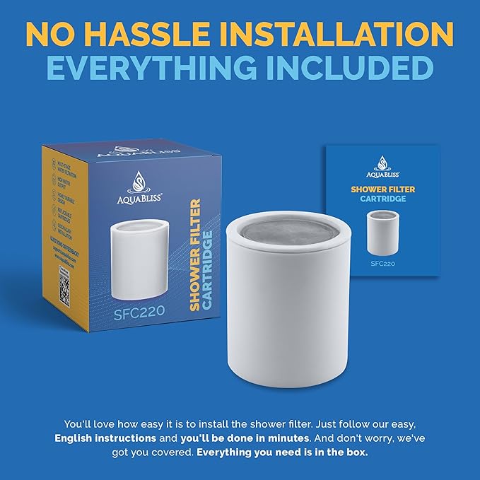 AquaBliss Replacement Multi-Stage Shower Filter Cartridge - Longest Lasting High Output Universal Shower Filter Reduces Chlorine & Toxins in SF220 or SF100. 1-Pack (SFC220)
