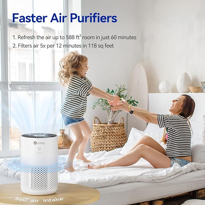 Air Purifiers for Bedroom up to 588 Ft², 20dB Bedroom Air Purifier for Small Room Removes Dust Pets Hair Smoke Odor with Aromatherapy Function(White)