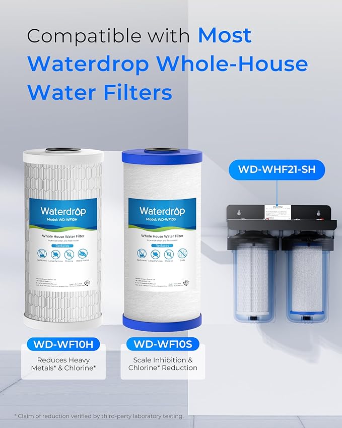 Waterdrop Whole House Water Filter, Heavy Metal and Anti-Scale Sediment Filter, Replacement for GE® FXHTC, GXWH40L, iSpring, Culligan® RFC-BBSA, Whirlpool®, Any 10" x 4.5" System, 5 Micron