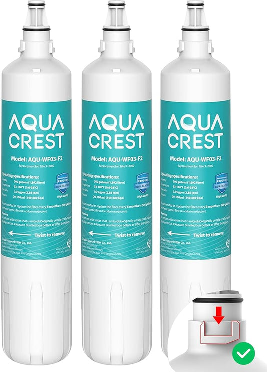 AQUA CREST F-2000 Water Filter, Replacement for InSinkErator® F-2000, F-1000, F-3000, Sub-Zero 4204490, 4290510 and AquaPure AP Easy C-Complete, Subzero Water Filter Replacement, NSF/ANSI 42,3 Packs