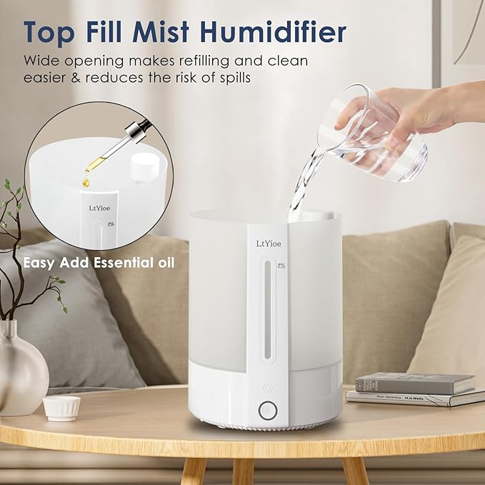 Colorful Top Fill Humidifiers for Office, Bedroom,etc. Essential Oil Diffuser 2.5L Tank,Touch Button, Easy to Fill & Clean, Colorful night light, Auto Shut-Off, 3 Mist Modes, Super Quiet, 16H.