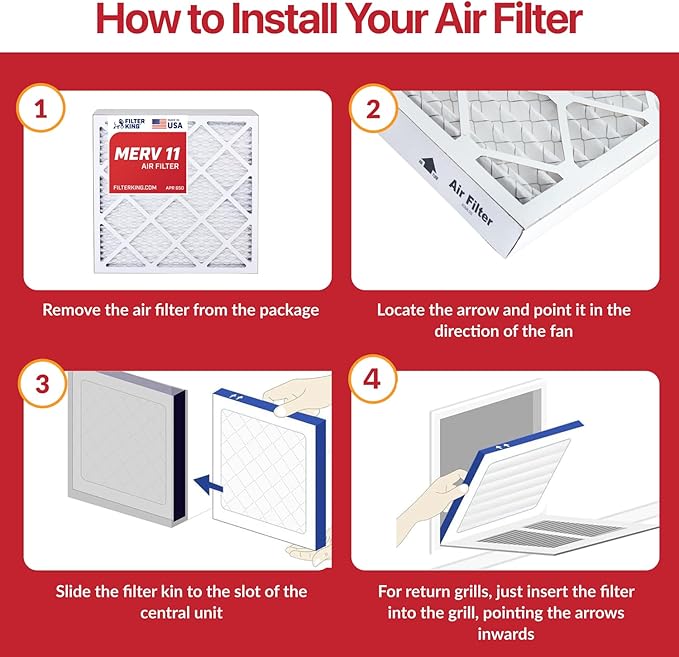 Filter King 10x25x1 Air Filter | 6-PACK | MERV 11 HVAC Pleated A/C Furnace Filters | MADE IN USA | Actual Size: 9.5 x 24.5 x .75"