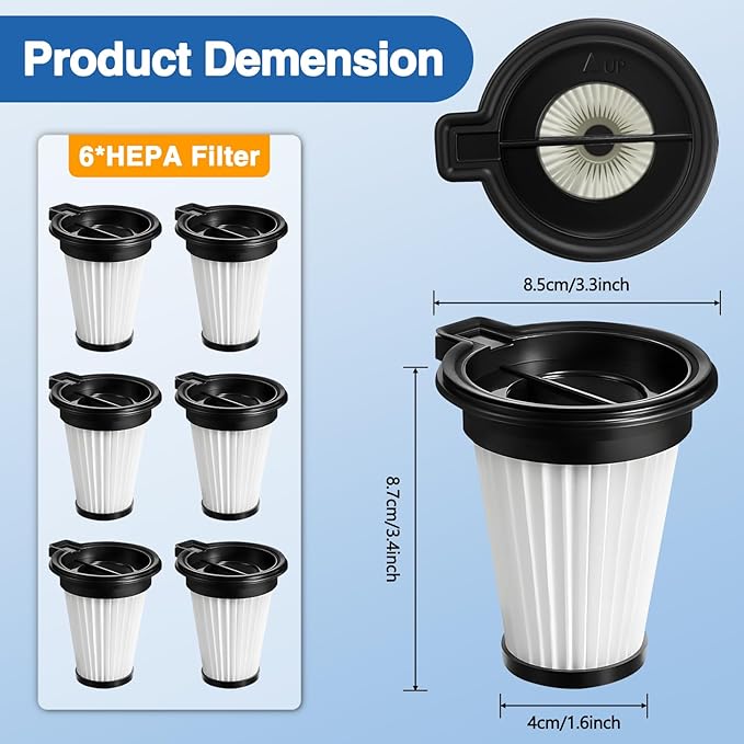 6 Pack HEPA Filter Compatible with Wyze Cordless Vacuum Cleaner, Replacement Filters for Wyze Handheld Vacuums & WCVRHF, Washable & Reusable for Wyze Vacuum ﻿