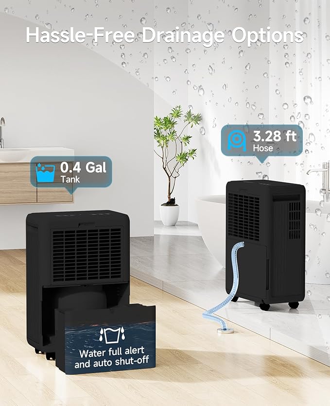 2000 Sq. Ft Dehumidifier for Basement, 30 Pint Dehumidifiers for Home, Bedroom and Bathroom, 3 Modes Dehumidifier with Drain Hose, Smart Humidity Control, 24H Timer (Black)
