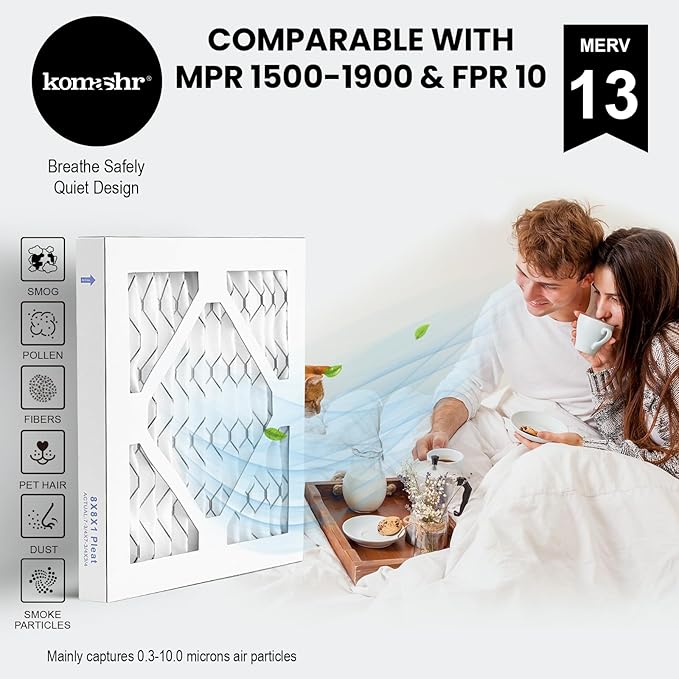 8x8x1 Air Filter MERV 13 (4-Pack), HVAC/Furnace AC Filter Replacement, Dust Defense–Comparable with MPR 1500-1900 & FPR 10 (Actual 7.75x7.75x0.75)