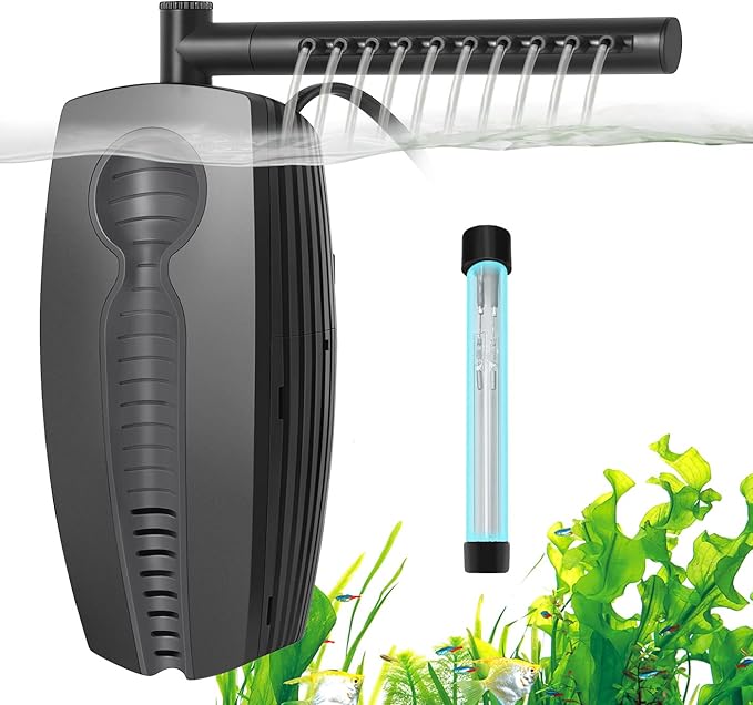 FEDOUR 165GPH Aquarium Filter U-V, 8W Adjustable Fish Tank Filter, U-V Submersible Internal Filter for 10-50 Gallon Tank, with Biochemical Cotton