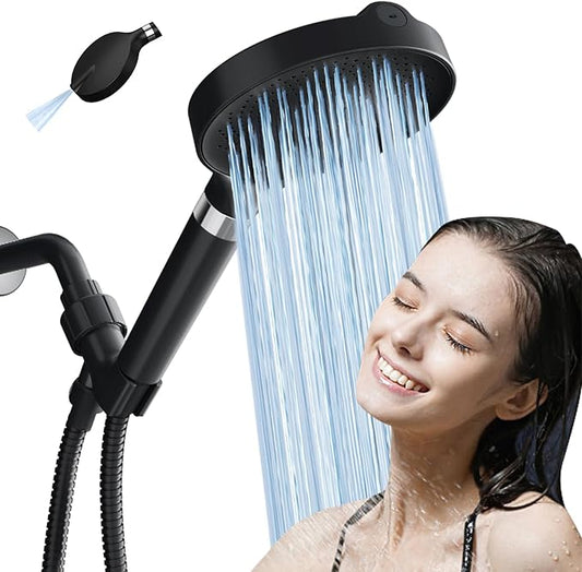 6“ Filtered Shower Head with Handheld, 6-Spray High Pressure Shower Head with Filter for Hard Water, Detachable Handheld Showerhead with Hose and Shower Arm Bracket, Matte Black