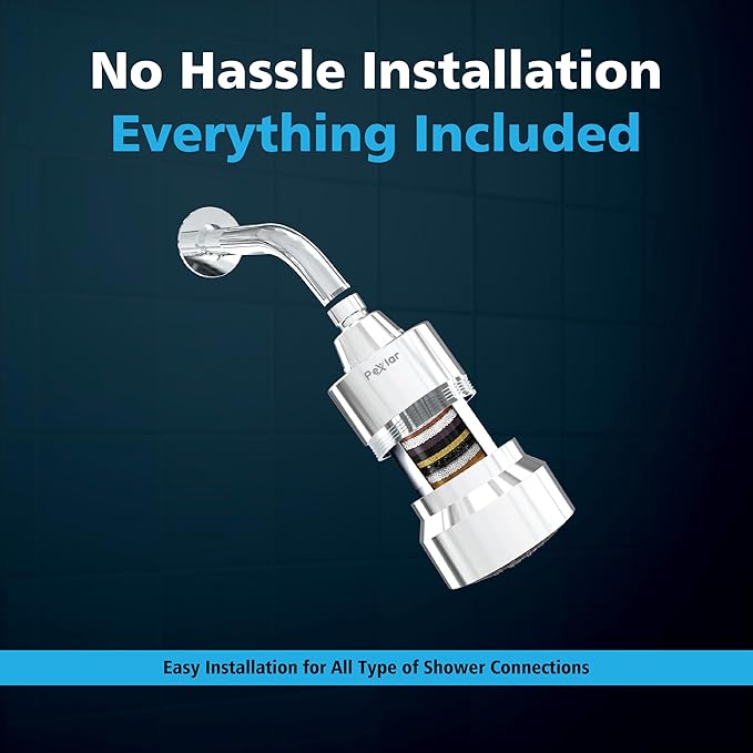 Multi Stage Shower Head Filter for Hard Water, Shower Water Filter for Removing Chlorine and Fluoride, Hard Water Shower Filter Improves on Skin, Hair and Nails, Polished Chrome - 5 Spray