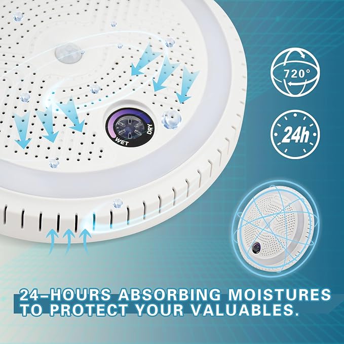 2-in-1 Rechargeable Dehumidifier with Motion Sensor LED Light, Perfect For Gun Safe, Gun Cabinet and other enclosed areas, ETL Approved (White)