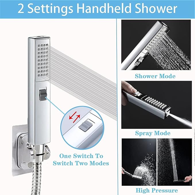 Dual Shower Heads with Handheld Spray Combo, 6" High Pressure Square Rain Shower Head with Hose 78" Stainless Steel & 3-Way Diverter, Anti-Clog Nozzles, Ultra Thin Water Saving, Chrome, AWAXFOLO