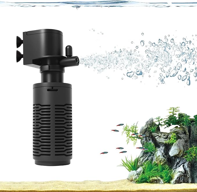 Aquarium Filter for 5-10 Gallon Tank – Ultra Quiet Submersible Filter Pump, 4W Energy Efficient, Adjustable Flow, Easy to Install, for Freshwater Fish and Small Aquariums