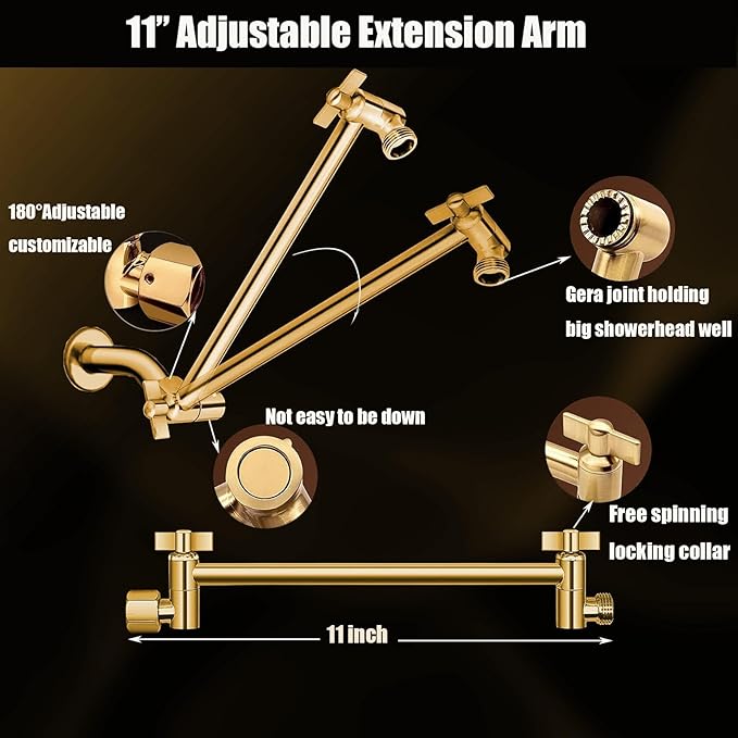 Shower Head, 10" High Pressure Rain shower head with Handheld Spray Combo, 6 Settings Handheld with 78" Anti-leak Hose, 11" Adjustable Extension Arm, Ultra Thin Water Saving, Gold, AWAXFOLO