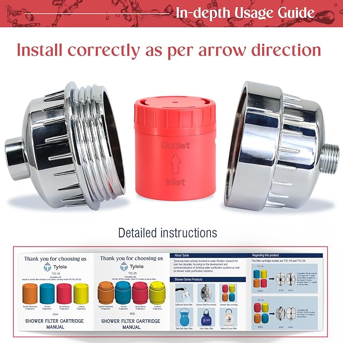 2-PACK Long-Lasting Universal Shower Filter Replacement Cartridge–Fit Well-Known Shower Filters, Efficiently Remove Chlorine, Heavy Metals, Dirt, Infused with Vitamin C Strawberry Scent