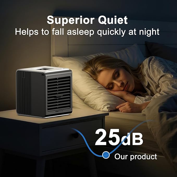 Portable Mini Air Conditioner,BIESQYA 3-in-1 Personal Small Ac Unit Cooler, 3 Speed USB Powered Desk Fan Swamp Evaporative Windowless Humidifier for Room Office Camping Car Black