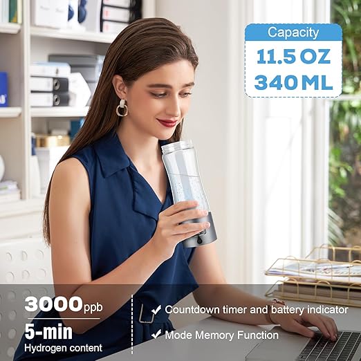 Hydrogen Water Bottle, Healthy Hydrogen Water Generator with Latest SPE PEM Technology, Hydrogen Water Ionizer Machine,Separates Hydrogen and Oxygen, Gift for Home,Travel, Sports (Grey, 9.05*Φ2.63in)