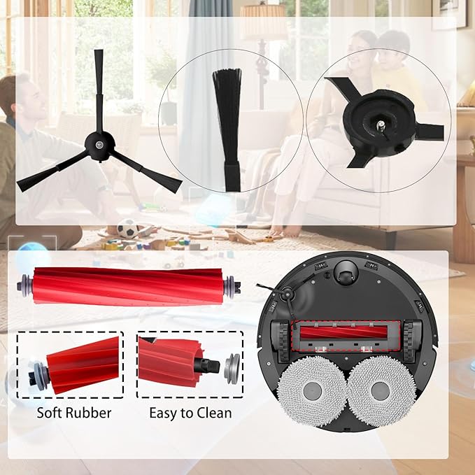 Accessories Kit Compatible with Roborock Qrevo S/Qrevo Maxv/Qrevo S/Qrevo Plus Robtic Vacuum Cleaner,17 Spare Parts,1 Main Brush Roller,4 Side Brushe,4 Mop Pads,4 Dust Bags,4 Hepa Filters (Black-17)