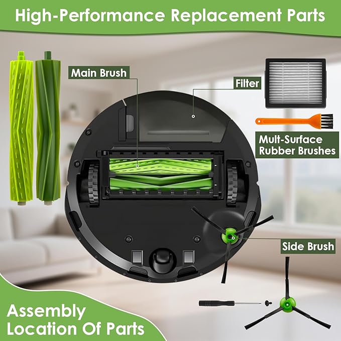 20 Pack Replacement Parts for iRobot Roomba i3 i3+ i7 i7+ i4 i6 i6+ i8 i8+/Plus E5 E6 E7 J7 i5 j5+ I, E &J Series Robot Vacuum Cleaner, 2 Sets Roller Brush, 8 HEPA Filters and 8 Side Brushes