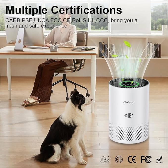 Chuboor Air Purifiers for Home Large Rooms up to 2190ft², H13 True HEPA Air Purifiers for Bedroom Dorm Room Pets or Smoke, Dust, Pollen, Odors, Auto Mode, Sleep Mode, PJ01, White