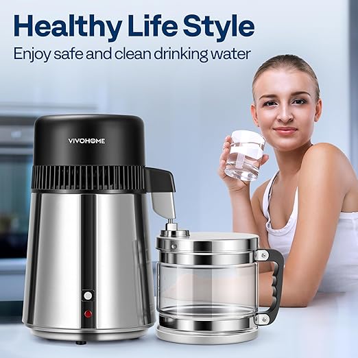 VIVOHOME Water Distiller Countertop 1.1 Gallon/4L 304 Stainless Steel Distilled Water Machine with Smart Switch Purifier Filter for Home Office