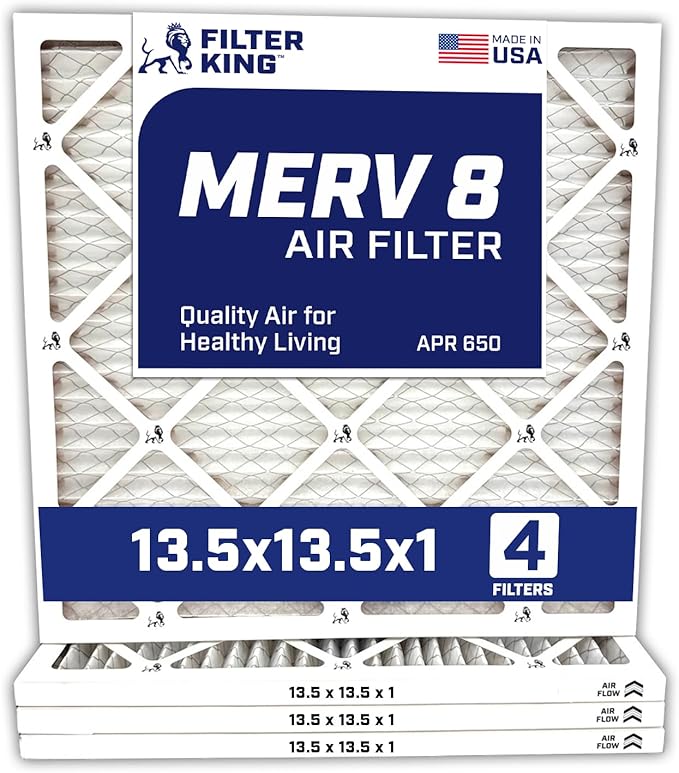 Filter King 13.5x13.5x1 Air Filter | 4-PACK | MERV 8 HVAC Pleated A/C Furnace Filters | MADE IN USA | Actual Size: 13.5 x 13.5 x .75"