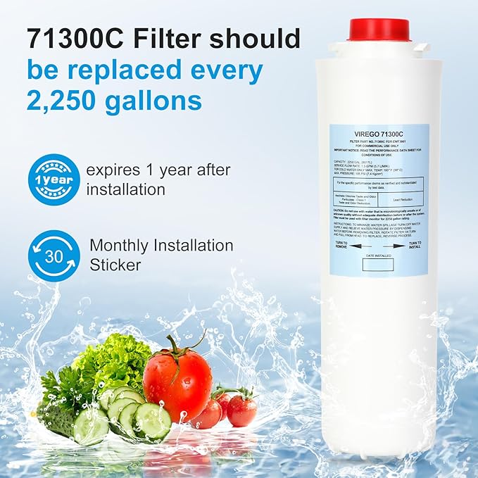 71300C Filter, Replacement for Elkay 71300C, PFOA/PFOS (PFAS) + Lead + Microplastics NSF Certified, for Enhanced EZH2O Bottle Fillers, Replacement for 51300C, High Capacity 2250 Gallon (No Chip)