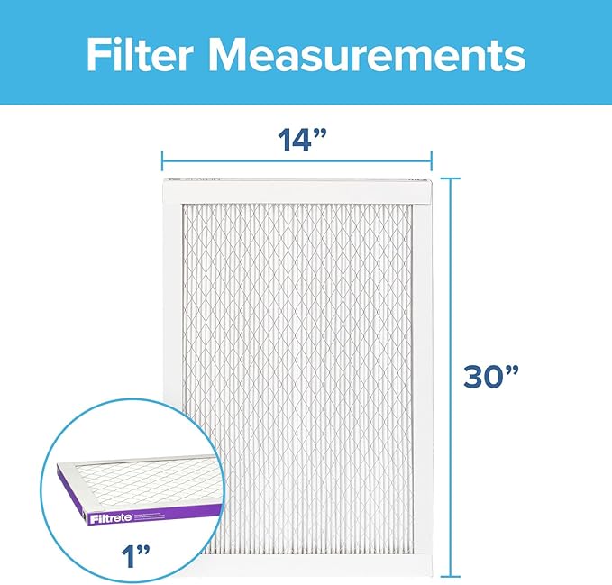 Filtrete 14x30x1 AC Furnace Air Filter, MERV 12, MPR 1500, CERTIFIED asthma & allergy friendly, 3 Month Pleated 1-Inch Electrostatic Air Cleaning Filter, 2-Pack (Actual Size 13.81x29.81x0.78 in)