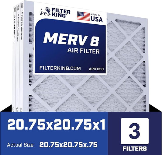 Filter King Air Filters 20.75x20.75x1 | 3-PACK | MERV 8 HVAC Pleated AC Furnace Filters | Actual Size 20.75 x 20.75 x .75