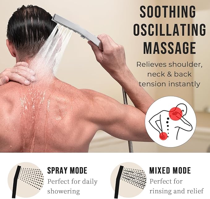 G-Promise All Metal 12 Inch Dual Square Shower Head with Handheld Spray Combo, Rain Shower Head, Adjustable Extension Arm, 3-Way Diverter, 71 Inch Extra Long Hose - A Bathroom Upgrade (Chrome)