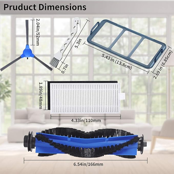 Eufy Replacement Parts Kit for RoboVac 11S, 30, 30C, 15C, 12, 35C - Robot Vacuum Cleaner Accessory Kit: 6 Filters, 6 Side Brushes, 1 Main Brush, 1 Pre-Filter