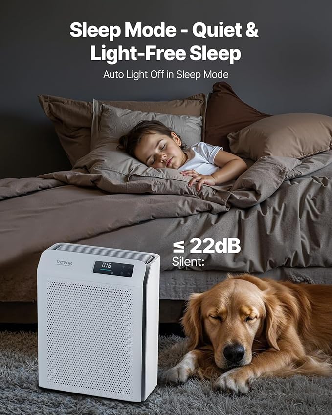 VEVOR Air Purifier for Bedroom Home, H13 HEPA Layer, 1344 ft²/h Smart Air Purifier with Speed Control & Child Lock Guard, Efficient Air Cleaner with Convenient Touch Panel & 22 dB Sleep Mode