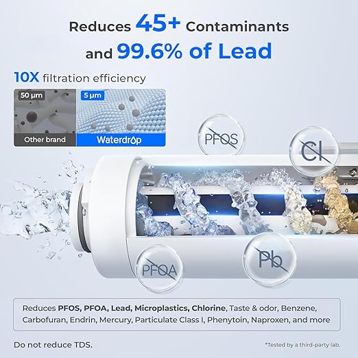 Waterdrop Electric Water Filter Pitcher, Reduce 99.6% of Lead and 45+ Impurities, 200-Gallon Rechargeable Water Dispenser, Instant 15-Cup Countertop System, NSF/ANSI 401&53&42&372, NOT Reduce TDS