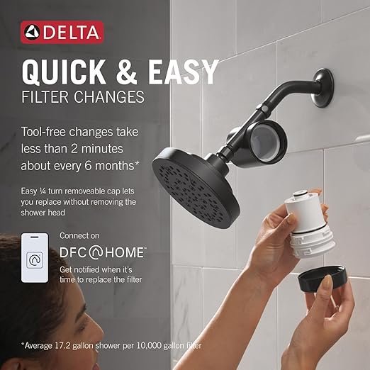 Delta Faucet Clarifi Standard Shower Filter Attachment Matte Black with Additional Filter Cartridge