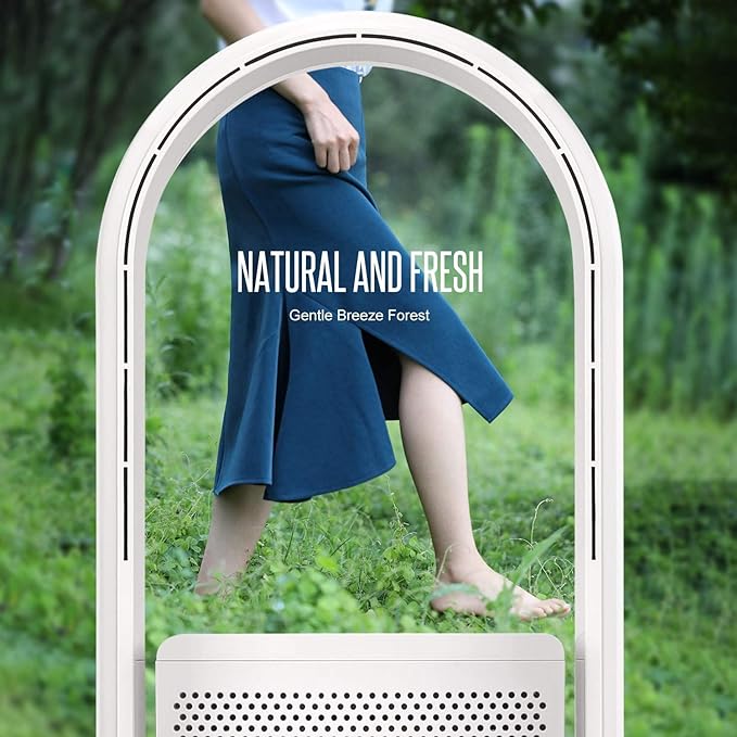 ULTTY Bladeless Tower Fan with Air Purifier, 90° Oscillating Bladeless Fan with Remote, Touch, 8H Timer, Floor Fans for Bedroom Whole Room Home Office R021, White