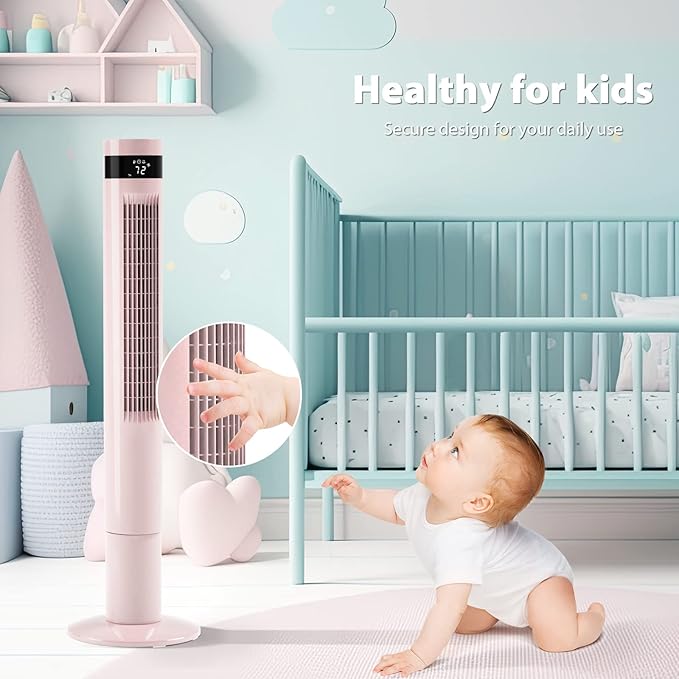 Antarctic Star Tower Fan Portable Floor Fans 85°Oscillating Fan 43'' Quiet Cooling 12H Timer Remote Control Standing Bladeless Electric 3 Speeds Wind 3 Modes Bedroom Office(43 inch, Pink)