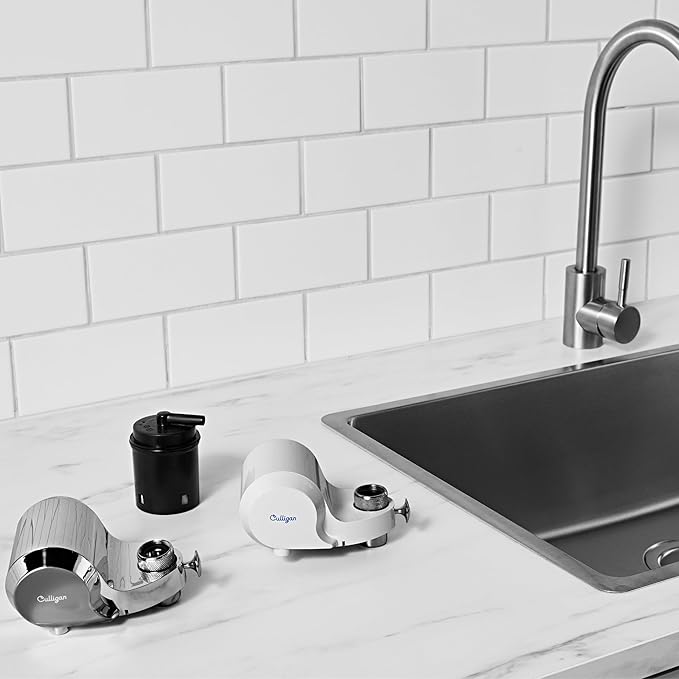 Culligan CULFMF01 Replacement Water Filter for Sink Faucet, Reduces Microplastics & 97% of PFOA/PFOS, Chlorine Odor for Cleaner Drinking Water, Faucet Mount Replacement Filter Lasts up to 400 Gallons