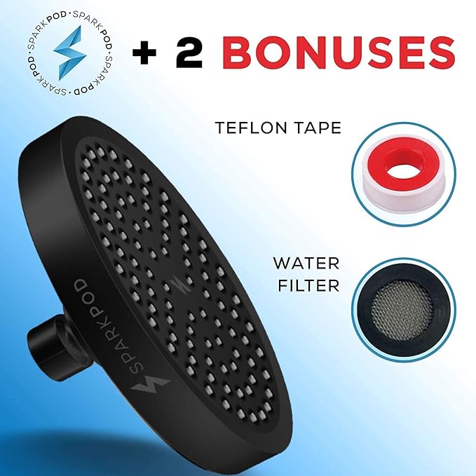 SparkPod Shower Head - High Pressure Rain - Premium Quality Luxury Design - 1-Min Install - Easy Clean Adjustable Replacement for Your Bathroom Shower Heads (Midnight Black Matte, 6 Inch Round)