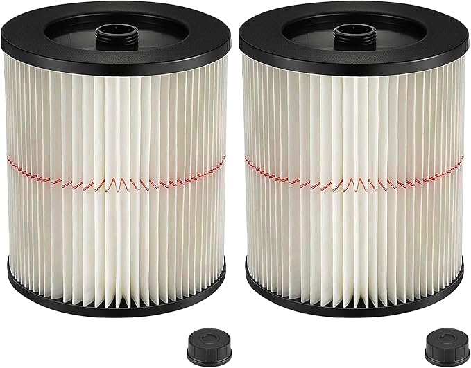 2 Pack 17816 9-17816 Red Stripe Vacuum Cartridge Filter Compatible Wet/Dry Vacuum Models 5, 6, 8, 12, and 16 32 Gal. Vacuums produced since 1988 8.5 Inches- White/Red