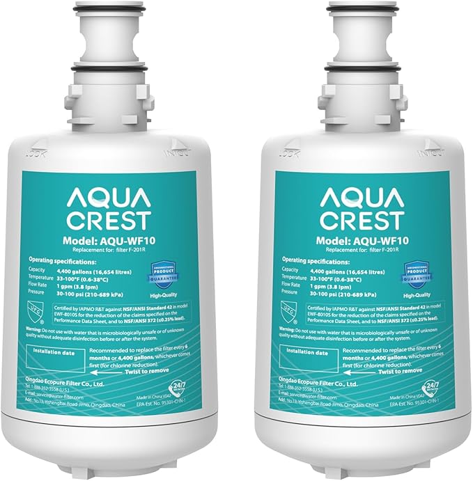 AQUACREST F-201R Filter Cartridge, NSF/ANSI 42 Certified, Replacement for Advanced Filtrete F-201R,HF05-MS,HC151-S,(Pack of 2), Model No.WF10