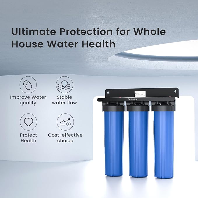 Waterdrop 3-Stage Whole House Water Filter System,with Carbon Filter&Sediment Filter,7-Stage Filtration Highly Reduce Lead,Chlorine,Odor and Taste,5 Micron WHF3T-PG,1" Inlet/Outlet