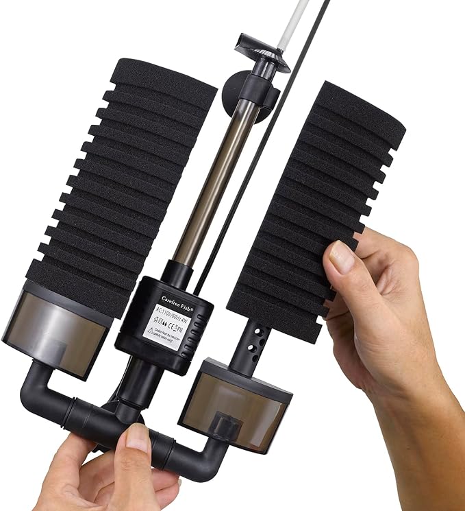 Carefree Fish Aquarium Filter with Water Pump 4 Sponges and 1 Bag of Filtered Ceramic Balls Fish Tank Quiet Filter for Salt Water and Fresh Water