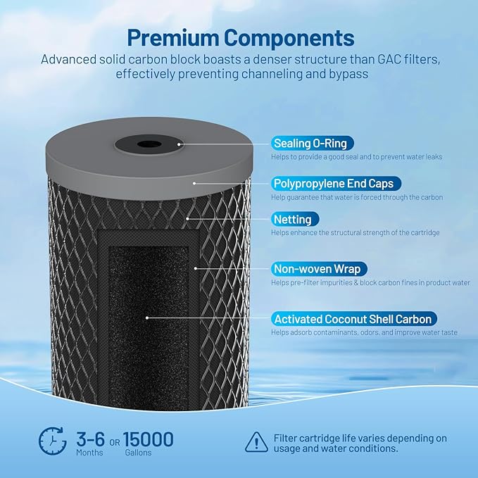 5 Micron 10" x 4.5" Whole House Activated CTO Carbon Block Water Filter Cartridge Replacement for WFHDC8001, CB-BB-10, FXHTC, FC15B, EP-BB, EPM-BB, CTO10BB, WCBFF975, CB-45-1005, CTO-F10B-5 (2 Pack)